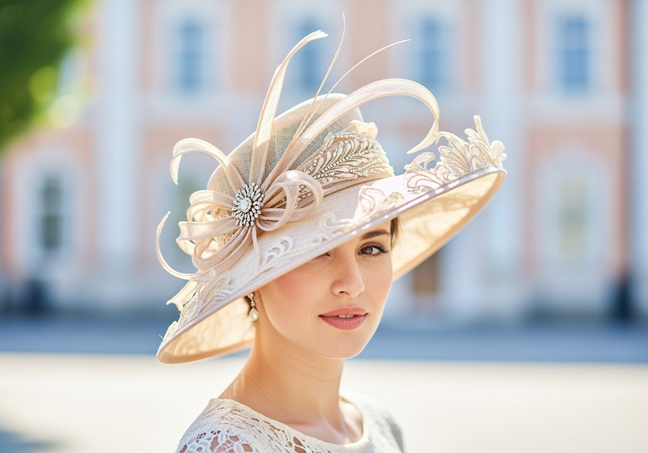 Stylová žena s vintage kloboukem na rozostřeném pastelovém pozadí v přirozeném světle