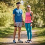 Mladý sportovec a sportovkyně v běžeckém oblečení v parku na slunném dni s lesem v pozadí